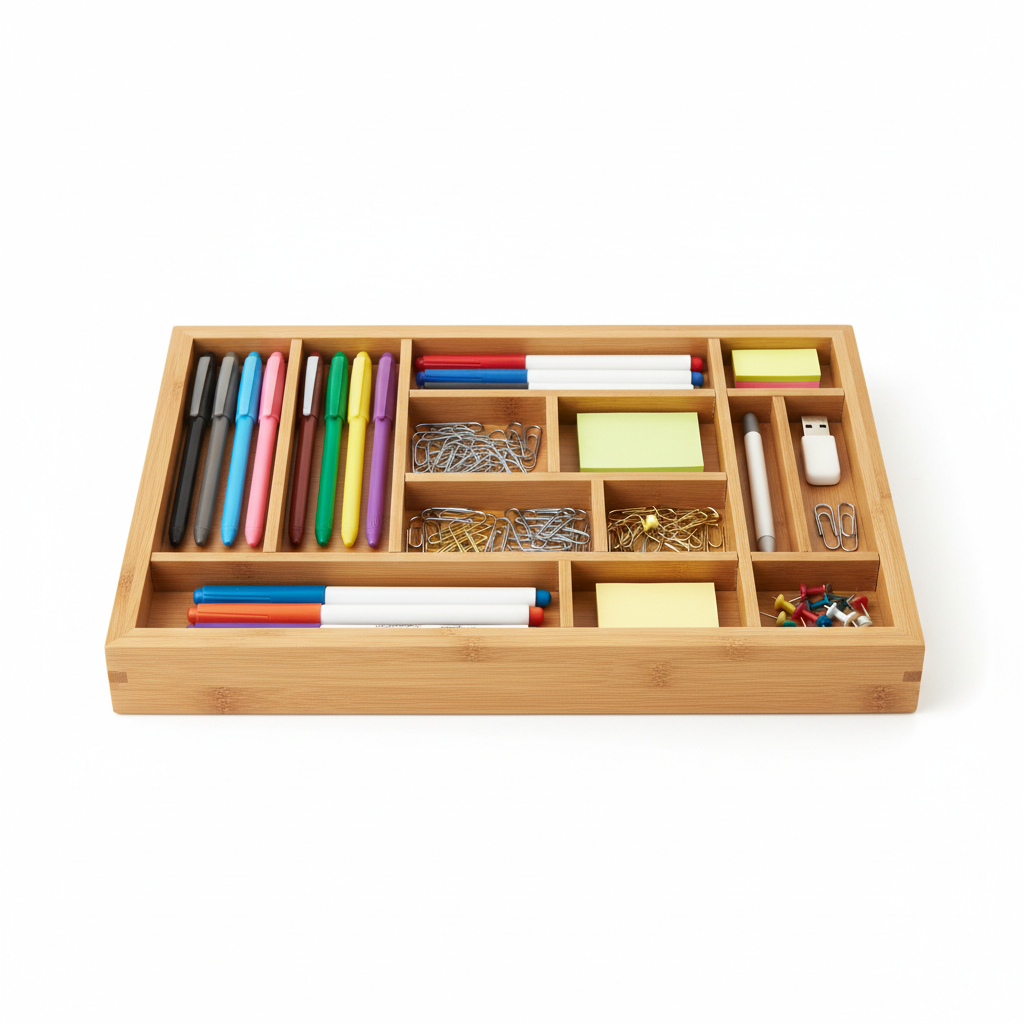 Bamboo Drawer Organizer with multiple compartments